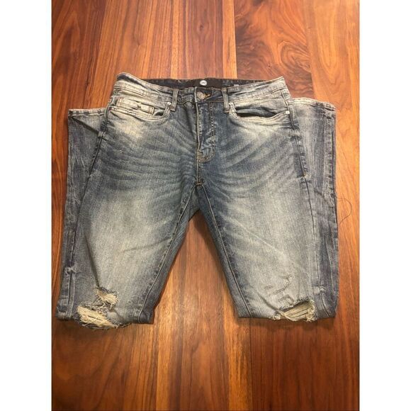 Jordan Craig Men’s Blue Faded Ripped Knees Skinny Jeans Light Washed Size 32/32 - Picture 2 of 8